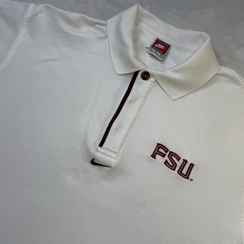 Vintage 80s Nike FSU Florida State Seminoles Polo Shirt Swoosh White USA Men's M